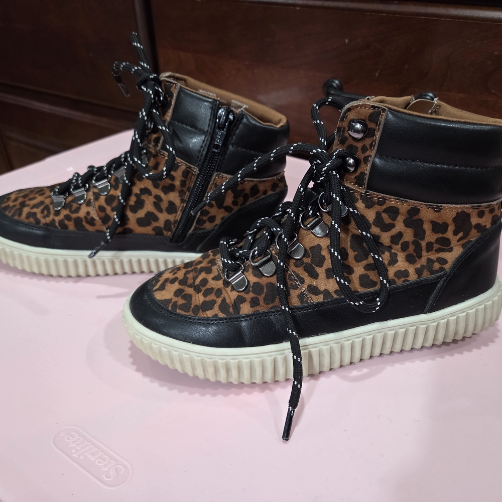 Leopard Print High-Top Kids Shoes